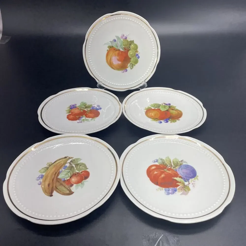5 Vtg German Fruit Hand Painted Dessert Plates 6